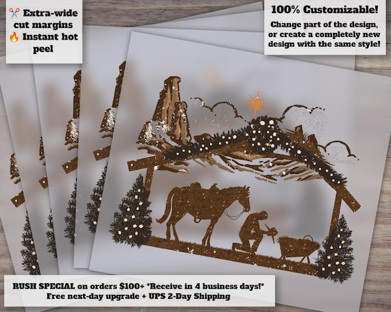 Religious Western Christmas Cowboy and Praying Cowboy Manger | Heat Transfer, Ready-to-Press Designs, DTF, Western Artwork.