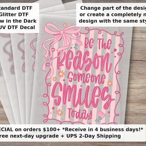 Be The Reason Someone Smiles Today DTF Transfer | Striped Mental Health Coquette Bow Positive Quote Iron On