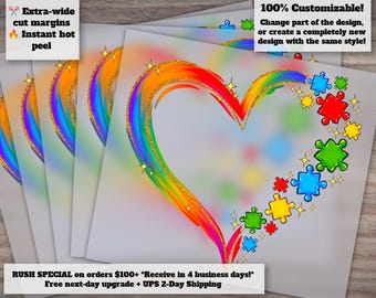 Autism Awareness Heart Design: Ready-to-Press, Heat Transfer, Western Theme Love and Support, DTF