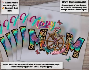 Navy Mom Anchor Design: Watercolor Anchor with Leopard and Butterfly Elements | Heat Transfer and Ready to Press DTF Design