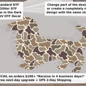 Camo Dachshund DTF Transfer | Camouflage Dog Mom Mama Vintage Hunting Ready to Press Heat Transfer