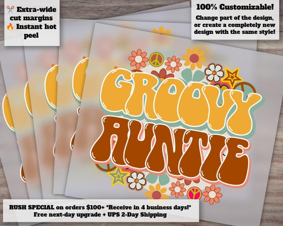 Retro Auntie Groovy Design, Ready-to-Press Heat Transfer, Ideal for DTF and Print, Optimized for Etsy Shop Listing