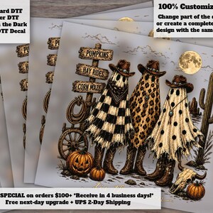 Tis The Season Ghost DTF Transfer, Pumpkin Patch Ghost, Farmhouse Halloween, Checkered Leopard Polka Dot Western Spooky Iron On
