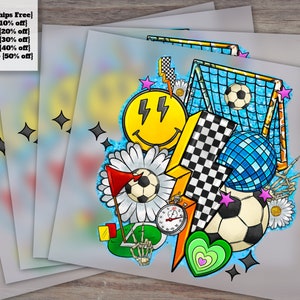 Soccer Retro Ball Design, Soccer Mom Clipart, Ready to Press Western Style, Heat Transfer DTF, Ideal for Soccer Enthusiasts