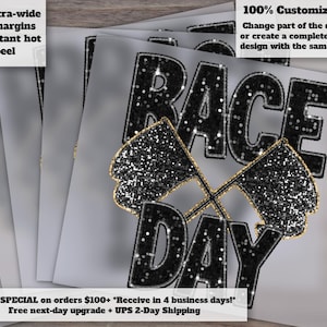 Race Day Glittery Dirt Bike Track Design, Racing Mom Sequins, Ready to Press Heat Transfer, DTF