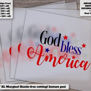 God Bless America Patriotic Design, 4th of July Heat Transfer, DTF, Ready to Press Clip Art, Cut File