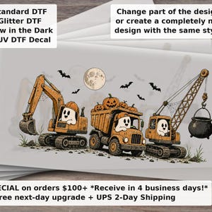 Boo Dozer Halloween Kids DTF Transfer - Boy Ghost Construction Shirt Ready to Press Fall Design