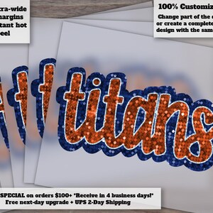 Titans Glitter Sequins Hand Drawn Faux Patch, Football Heat Transfer, DTF Ready to Press Appliqué