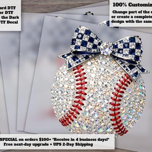 Baseball Rhinestone Bling Heat Transfer DTF Sparkle Sports Design