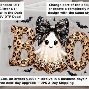 Preppy Ghost Coquette , Coquette Ghost Bow, Fall Designs Girly, Halloween Ghost , Ghostly Boo , Leopard Ghost , Trendy DTF Transfer Ready to