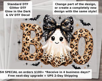 Preppy Ghost Coquette , Coquette Ghost Bow, Fall Designs Girly, Halloween Ghost , Ghostly Boo , Leopard Ghost , Trendy DTF Transfer Ready to
