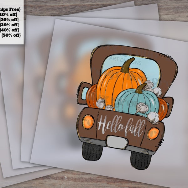 Fall Themed Ready to Press Heat Transfer Designs, Pumpkin Truck for Thanksgiving and Autumn Season DTF