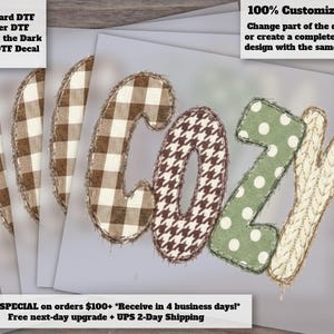 Cozy Christmas DTF Transfer | Distressed Faux Embroidery Patchwork Buffalo Plaid Houndstooth Cable Knit Ready to Press