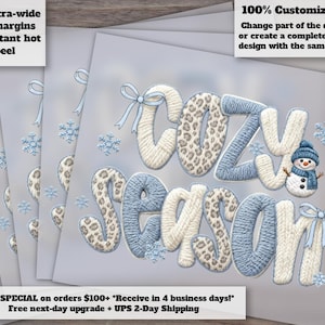 Cozy Faux Yarn Winter DTF Heat Transfer Christmas Snowman Leopard Tree