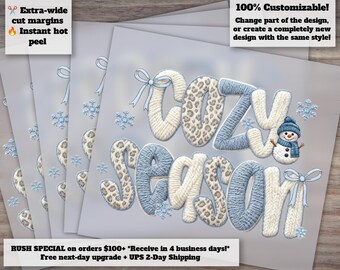 Cozy Faux Yarn Winter DTF Heat Transfer Christmas Snowman Leopard Tree