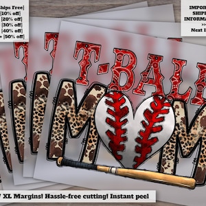 Ready-to-Press T-ball and Baseball Mom Heat Transfer DTF Designs, Baseball and T-ball DTF Digital Files