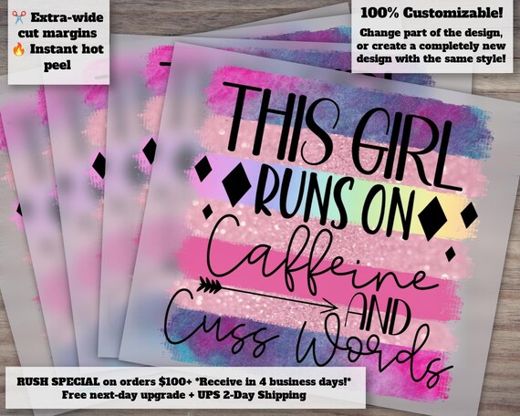 Funny Mom T-Shirt Design with Caffeine and Cuss Words, Womens Humor Heat Transfer, Ready to Press DTF, Instant Download