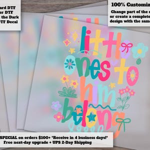 Frase cristiana colorida, transferencia térmica DTF para niños, diseño de fe para niñas pequeñas.