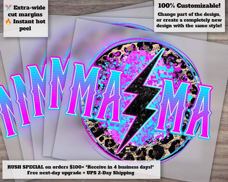 Mama Dtf, Mama Leopard Dtf, Mama Lightning Bolt Dtf, Mama Dtf, Impresión retro, Impresión de transferencia digital Mama, Impresión por sublimación, Sublimación DTF imagen 1