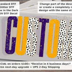 CUSTOM Made to Order , Dalmatian Dots Distressed Metallic, Mascot, Occupation, Word, , School Spirit, DTF DTF Transfer Ready to Press