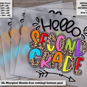 Back to School Leopard Design, First Day in 2nd Grade, Teacher Heat Transfer, Ready to Press, DTF - Hello Second Grade