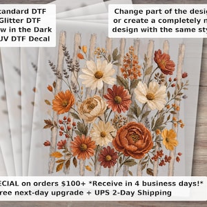 Fall Floral Stripe | Autumn Wildflower Design | Boutique Farmhouse Fall Shirt | Retro Floral DTF Transfer Ready to Press