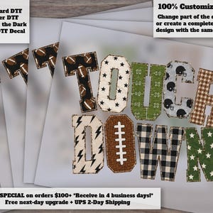 Patchwork Touchdown DTF Transfer | Gingham Checker Stripes and Stars Football Mama Ready to Press Heat Transfer
