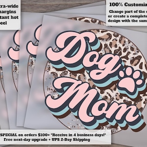 Diseño retro de mamá perrita, estampado de leopardo, transferencia de calor lista para imprimir, DTF, transparente, estilo retro