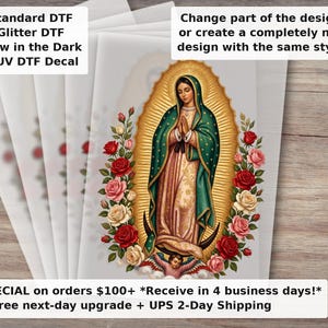 Our Lady of Guadalupe Ready to Press DTF Transfer - Virgin Mary Catholic Art Heat Transfer for Shirts