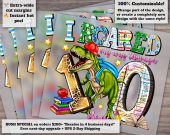 Celebrate 100 Days with Roaring Dinosaur 100th Day of School Design | Ready to Press | Heat Transfer | DTF Shirt Design