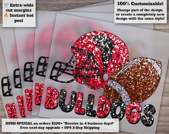 Red and Black Sequin Bulldogs Football Heat Transfer, Ready-to-Press DTF Design