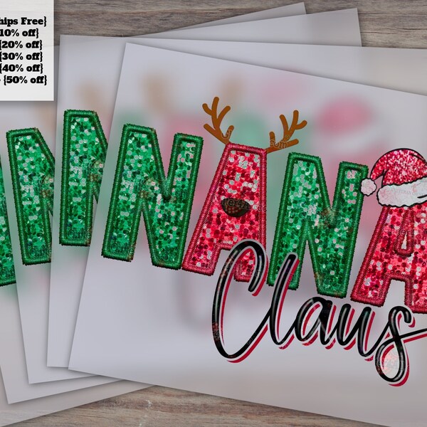 Nana Claus Sequin Appliqué - Ready-to-Press Faux, DTF Heat Transfer - Ideal for Etsy Store Decorations