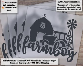 Custom Farm Boy DTF Transfers, Ready to Press Vinyl Decal Design for Farm Life, Tractor, Barn, and Windmill Shirts