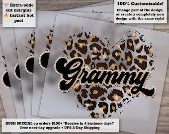 Custom Grammy Leopard , Retro Grandma Dtf Print Transfers for Mama Shirt - Perfect Mother's Day Gift!