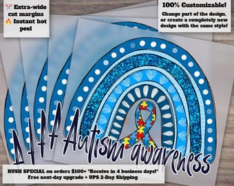 Autism Awareness Rainbow and Hand Drawn Designs - Ready to Press for Heat Transfer, DTF - Optimized for Etsy 130 Characters