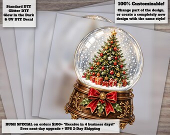 Christmas Snow Globe DTF Transfer | Vintage Watercolor Holiday Ready to Press Heat Transfer for Shirts and Apparel