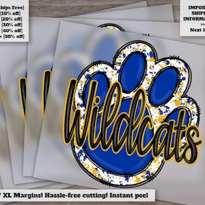 Wildcats Hand Drawn Design, Blue Gold Paw Print Art, Ready-to-Press Heat Transfer, DTF Wildcats Football, Shop Etsy