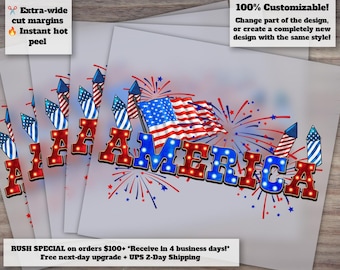 4th July America Design - Ready to Press, Heat Transfer, DTF - US Flag Etsy Shop Listing