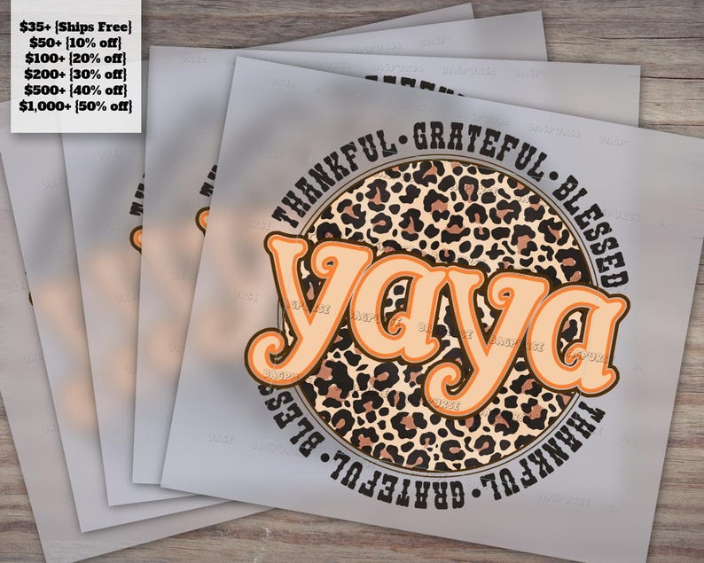 Thankful Grateful Blessed Yaya Thanksgiving Heat Transfer Leopard Yaya