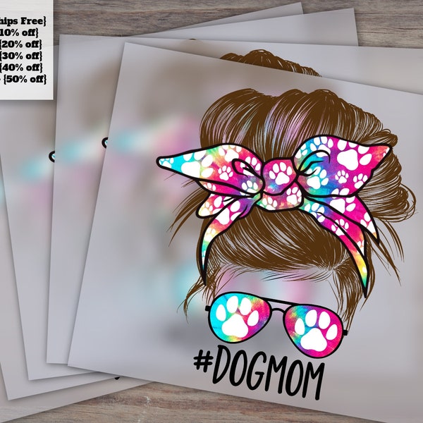 Brown Hair Dog Mom with Sunglasses and Messy Bun Design - Waterslide Ready for Heat Transfer, DTF - Commercial Use, 300 DPI