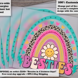 Diseños de camisetas de mejores amigos, gráficos Rainbow Groovy Bestie, listo para transferencia de calor, ideas de regalos de amistad para mamás, DTF listo para imprimir