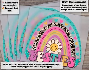 Best Friends Shirt Designs, Rainbow Groovy Bestie Graphics, Heat Transfer ready, Mom Friendship Gift Ideas, Ready-to-Press DTF