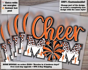 Orange Leopard Cheer Mom Design for Heat Transfer, DTF, Ready to Press - Ideal for Cheerleading Decor
