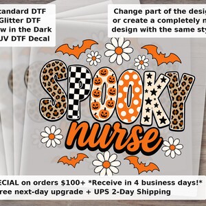 Spooky Nurse Halloween DTF Transfer Ready to Press Bat Daisy Pattern Nurse Life Iron On Heat Transfer