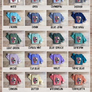 Floral Skull Watercolor Design - Ready to Press Heat Transfer, Colorful Retro Flower Skull for DTF, Human Skull Art afbeelding 6