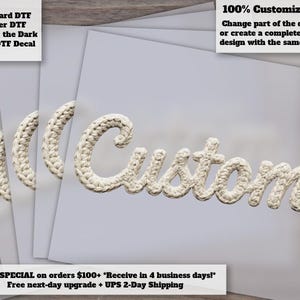 Custom Faux Yarn Text DTF Transfer | Personalized Knitted Script | Faux Embroidery Ready-to-Press Iron On