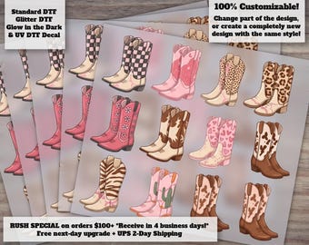 Cowgirl Boot Variety DTF Heat Transfer Western Cowboy Ready to Press