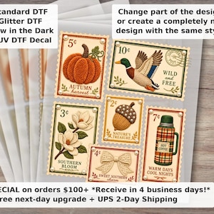 Fall Postage Stamp DTF Transfer - Vintage Autumn Retro Cozy Coquette Design Ready to Press Shirt and Sweatshirt Transfer