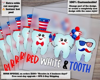 Ready to Press DTF Heat Transfer with Red and White Tooth Design