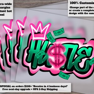 Hustle Graffiti, Airbrush, DTF, Monedy Cash, Work Hard, Boss Babe Designs for Heat Transfer, DTF, Ready to Press